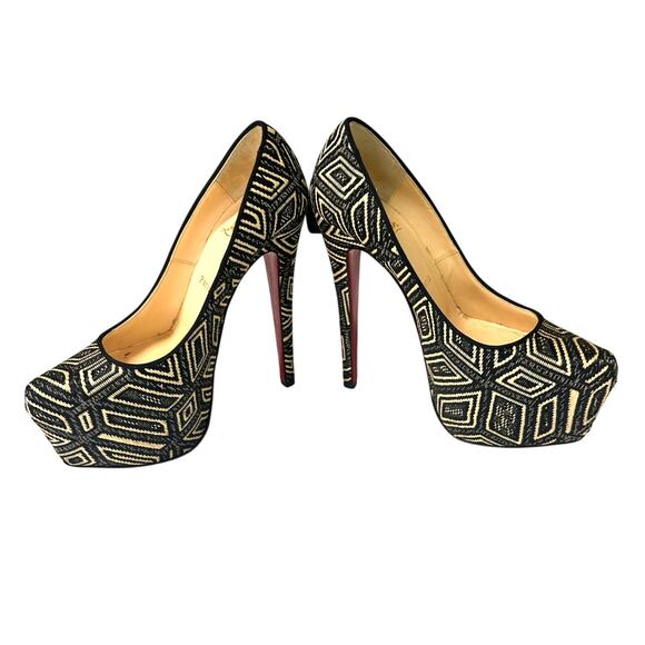 Christian Louboutin Daffodile 160 Platform Pumps Panama Black Cream 38.5 - Picture 2 of 14